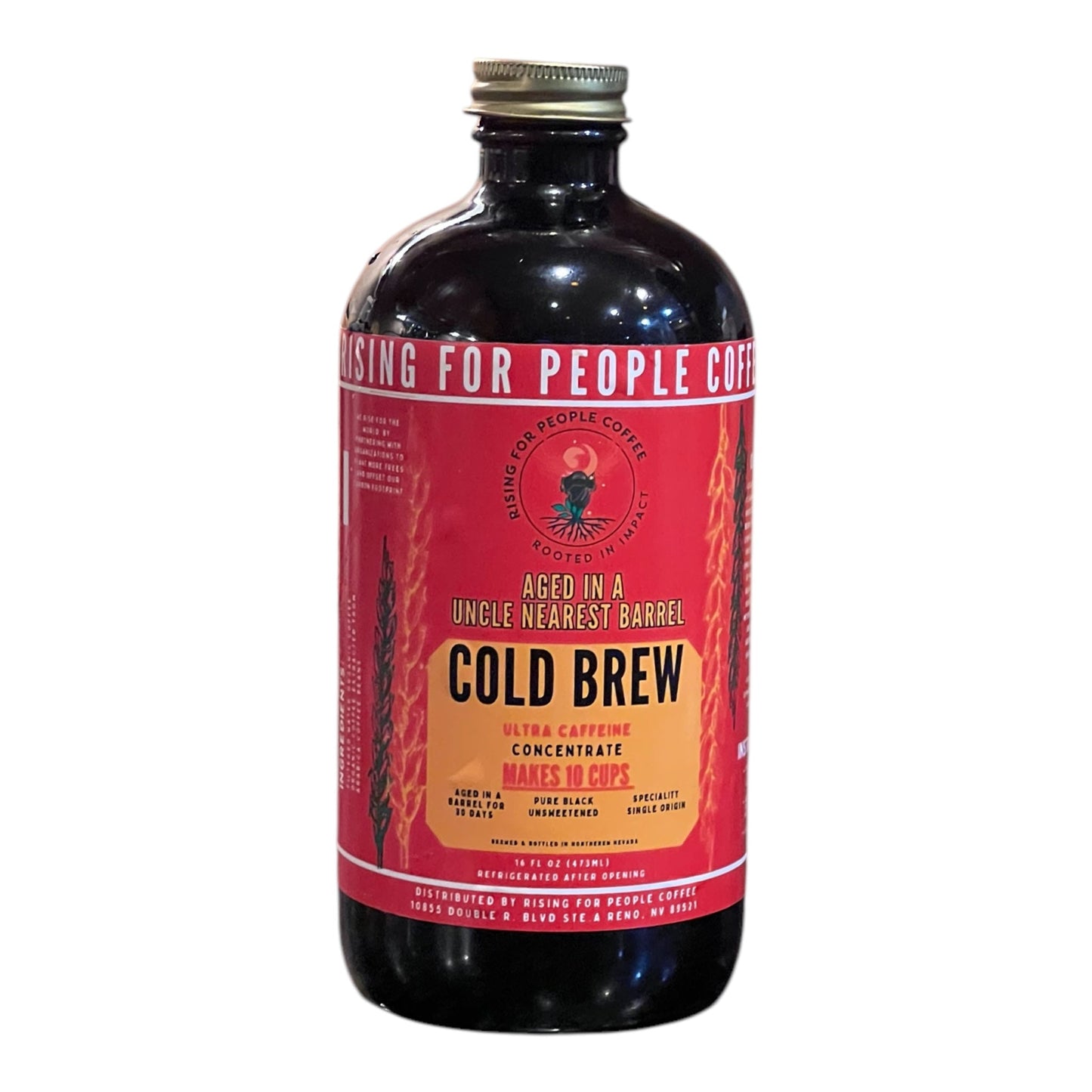 Aged Whiskey Barrel Concentrated Cold Brew Coffee - Rising For People Coffee Co.CoffeeRising For People Coffee Co.Rising For People Coffee Co.198168015705Rising for People Coffee cold brew bottle - organic specialty Guatemala coffee aged in an uncle nearest whiskey barrel for 30 days, roast light, ultra caffeine perfect organic gourmet coffee for lattes, baking, cooking, culinary use, Reno coffee near me, Latte, Cappuccino, Coffee shop, Coffee shop near, Coffee near me, Roasted coffee, Specialit