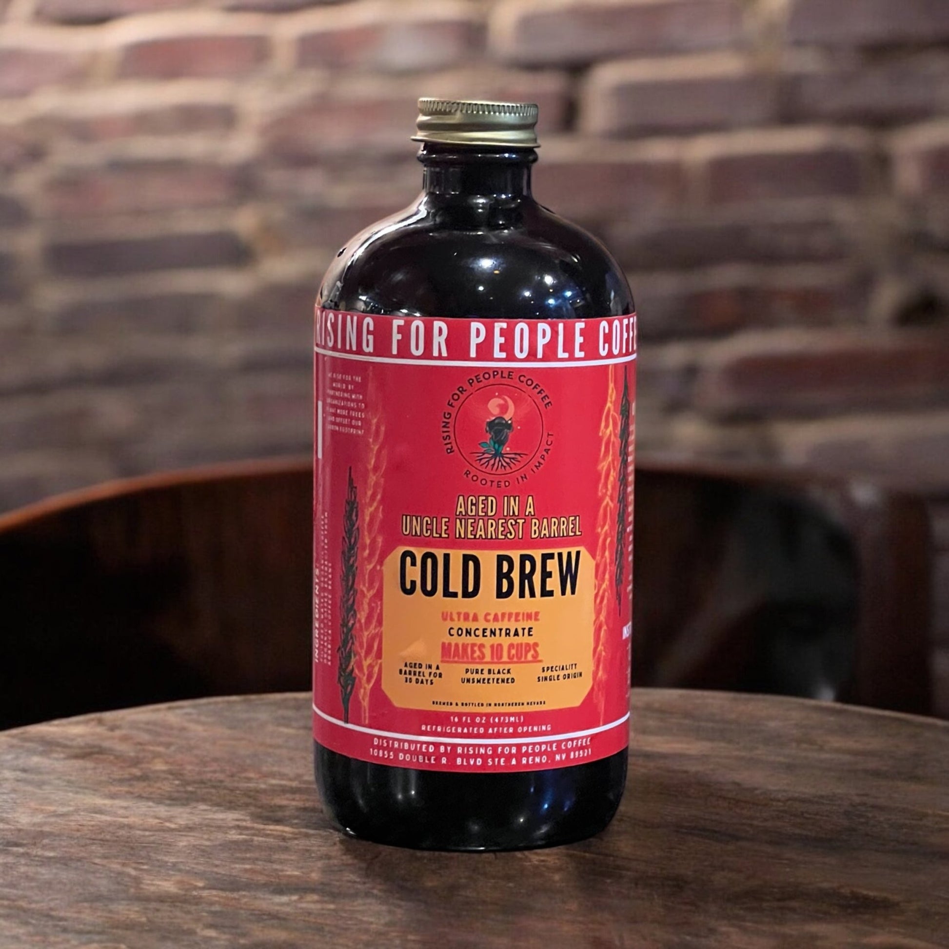 Aged Whiskey Barrel Concentrated Cold Brew Coffee - Rising For People Coffee Co.CoffeeRising For People Coffee Co.Rising For People Coffee Co.198168015705Rising for People Coffee cold brew bottle - organic specialty Guatemala coffee aged in an uncle nearest whiskey barrel for 30 days, roast light, ultra caffeine perfect organic gourmet coffee for lattes, baking, cooking, culinary use, Reno coffee near me, Latte, Cappuccino, Coffee shop, Coffee shop near, Coffee near me, Roasted coffee, Specialit