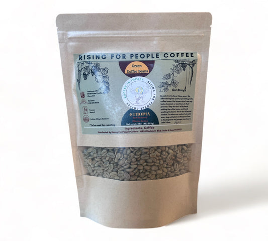 Ethiopia Natural - Green Coffee Beans - Rising For People Coffee Co.CoffeeRising For People Coffee Co.Rising For People Coffee Co.197644529100Rising for People Coffee bag— Ethiopia Natural Green Coffee Beans (RAW), Latte, Cappuccino, Coffee shop, Coffee shop near, Coffee near me, Roasted coffee, Speciality coffee, Green coffee, Black coffee, Espresso machine, French press, Espresso, Takeout coffee near